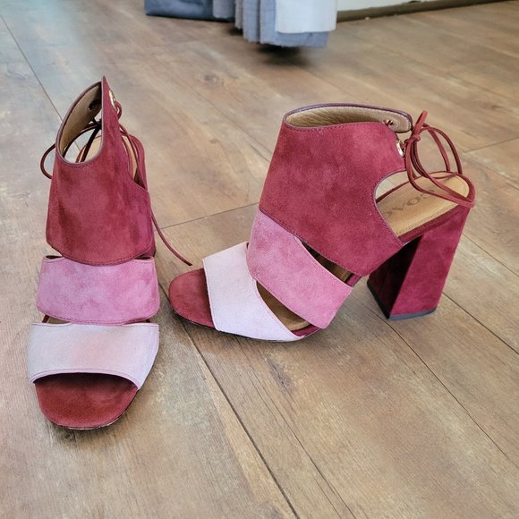 Coach Minetta Color Block Suede Heeled Sandals - Picture 1 of 8